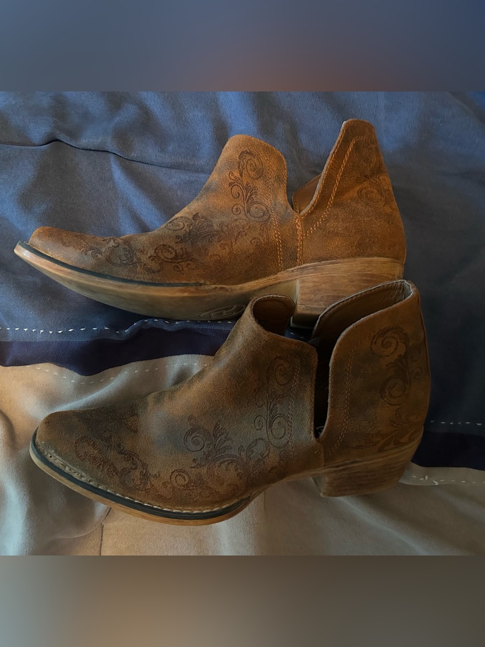 Roper Womens Ava Western Booties Snip Toe Split Womens US Size 9 Embossed